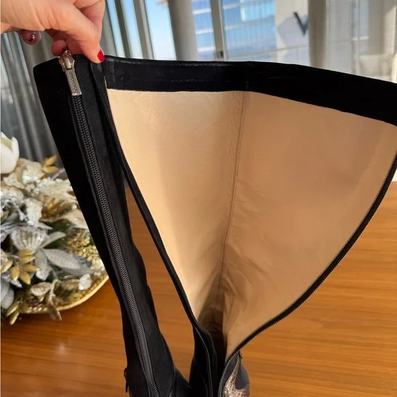 Jimmy Choo Black Suede Python Heeled Boots - Picture 7 of 8